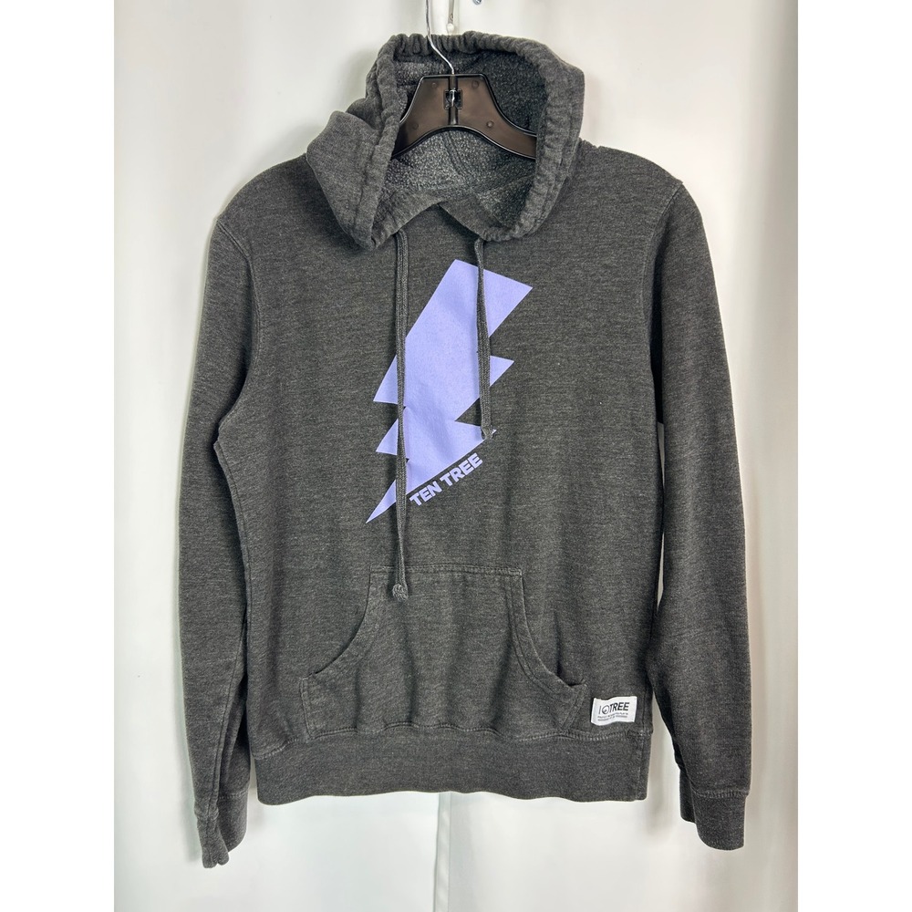 Tentree Charcoal Grey Purple Lightning Bolt Graphic Hoodie Sweatshirt Small